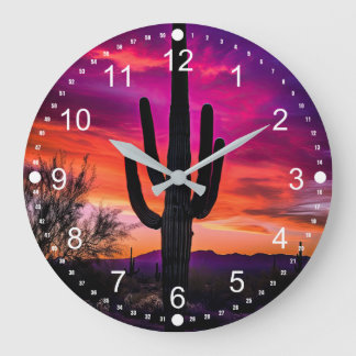 Arizona Saguaro Cactus Southwestern Sunset Große Wanduhr