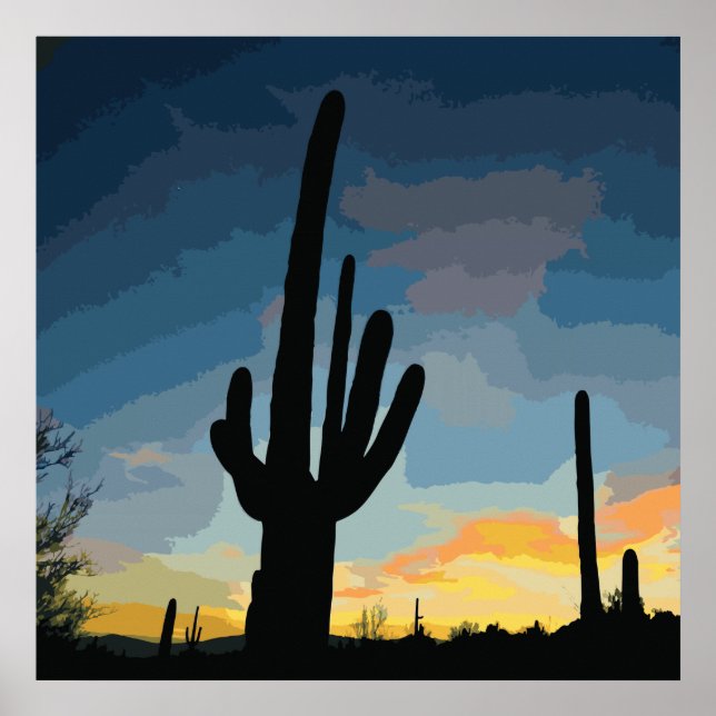 Arizona Saguaro Cactus Southwestern Sunset Poster (Vorne)