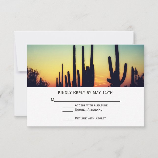 Arizona Saguaro Cactus Sunset Wedding RSVP Cards (Vorderseite)