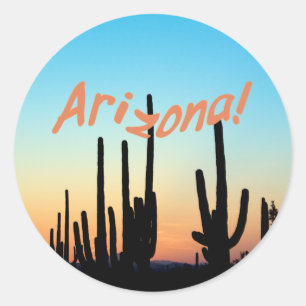 Arizona! Saguaro-Sonnenuntergang Runder Aufkleber