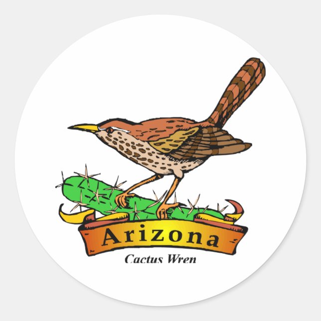 Arizona St. Blume Cactus Wren Runder Aufkleber (Vorderseite)