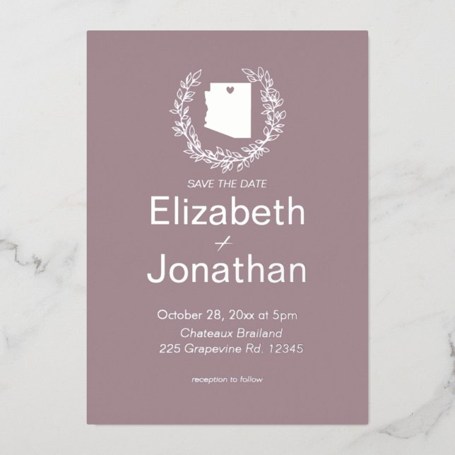 Arizona Staat Hochzeit in Urlaubsort Silver Folieneinladung (Vorderseite)