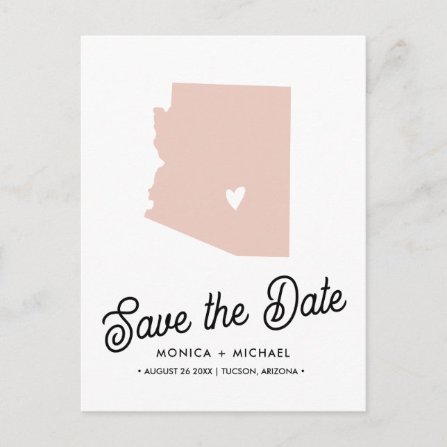 ARIZONA Staat Karte Hochzeit in Urlaubsort - JEDE  (Vorderseite)