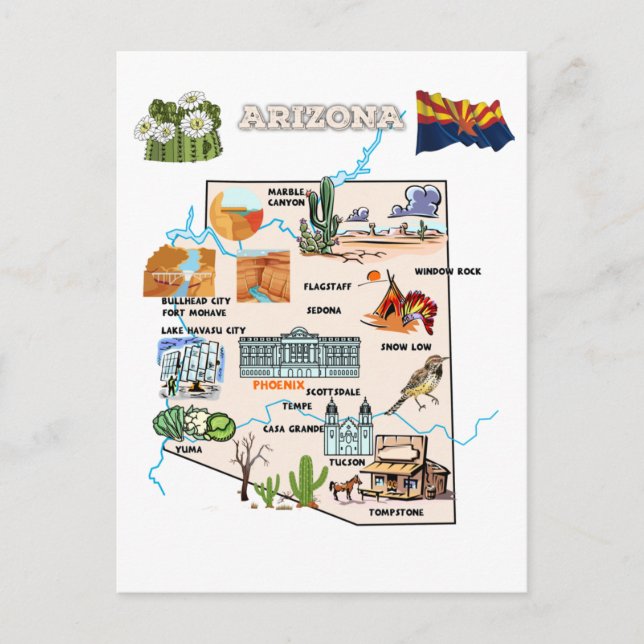 Arizona Staat Karte mit touristischen Zielen (Vorderseite)
