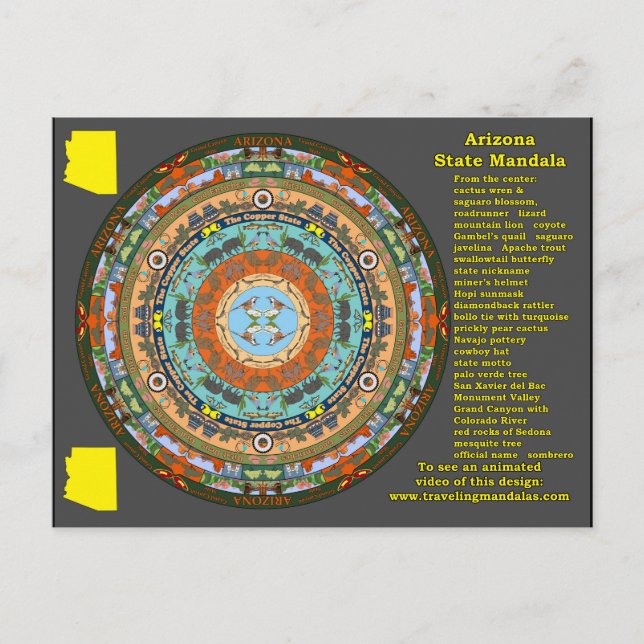 Arizona Staat Mandala Postcard Postkarte (Vorderseite)