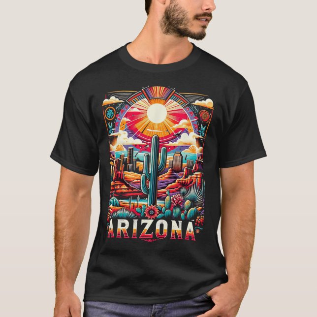 Arizona Staat Shirt Az Retro Desert Cactus Family (Vorderseite)