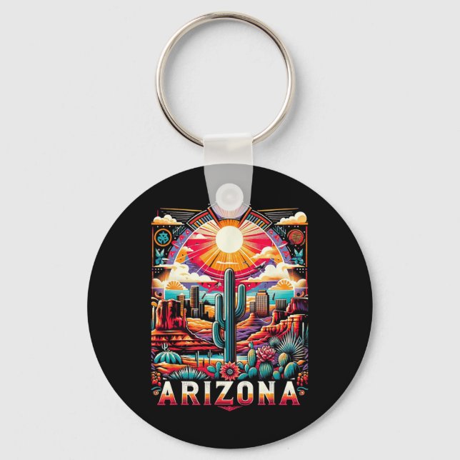 Arizona Staat Shirt Az Retro Desert Cactus Family Schlüsselanhänger (Vorderseite)