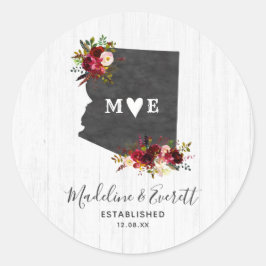 Arizona Staat Zielort Rustikale Mongrammhochzeit Runder Aufkleber