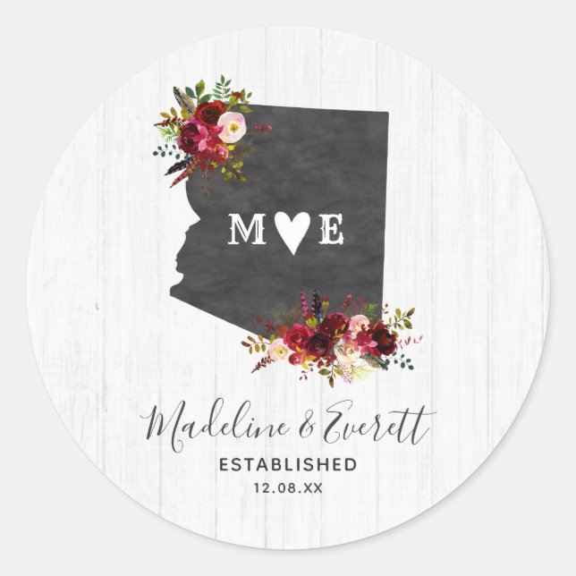 Arizona Staat Zielort Rustikale Mongrammhochzeit Runder Aufkleber (Vorderseite)