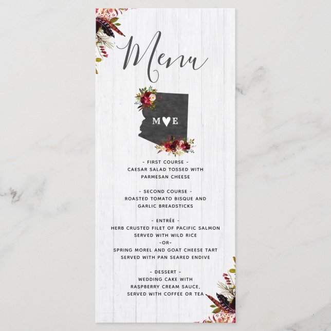 Arizona Staat Zielort Rustikales Hochzeitsmenü Menükarte (Vorderseite)