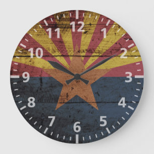 Arizona-Staats-Flagge auf altem hölzernem Korn Große Wanduhr