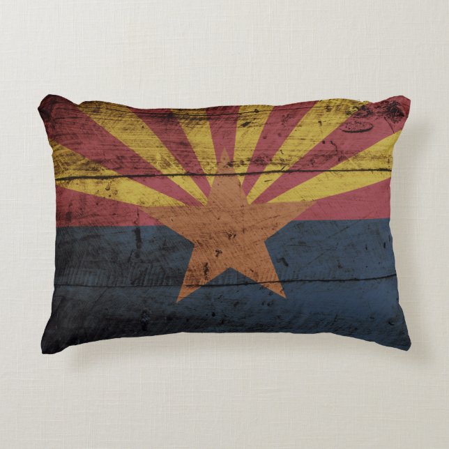 Arizona-Staats-Flagge auf altem hölzernem Korn Zierkissen (Vorderseite)