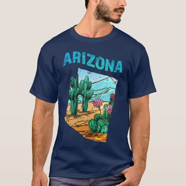 Arizona State Map Shape with Cactus Flower Desert  T-Shirt (Vorderseite)
