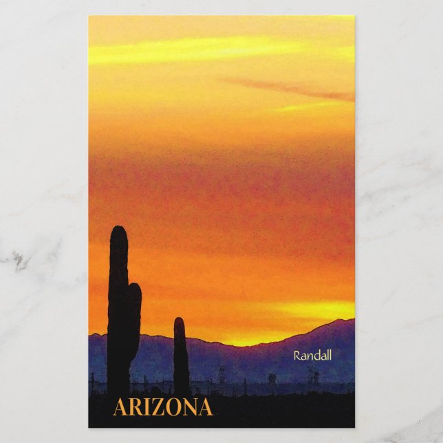 Arizona Sunset / Hellorange / Saguaro Cactus Briefpapier (Vorderseite)