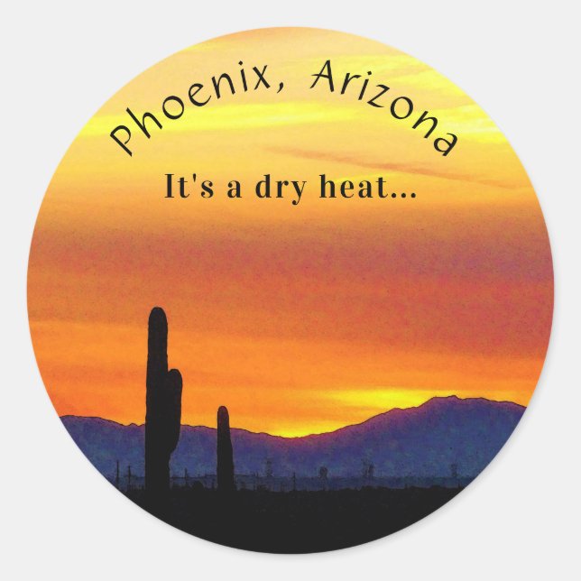 Arizona Sunset Orange Saguaro Cactus Dry Heat Runder Aufkleber (Vorderseite)