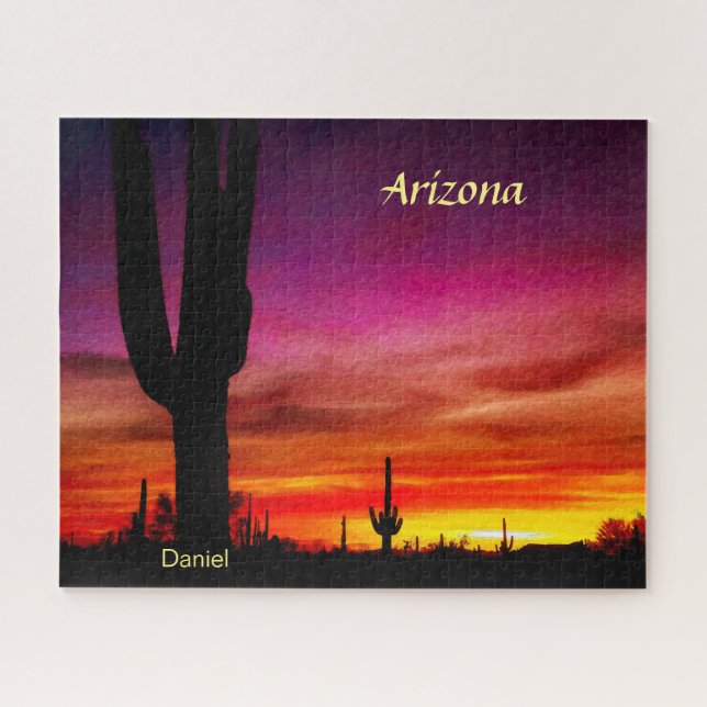 Arizona Sunset Saguaro Cactus Digital Watercolor (Horizontal)