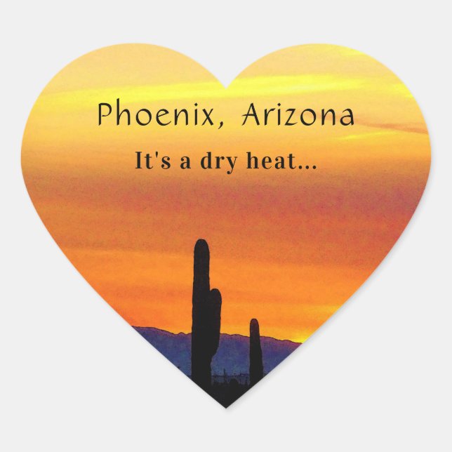 Arizona Sunset Saguaro Cactus is Dry Heat Herz-Aufkleber (Vorderseite)