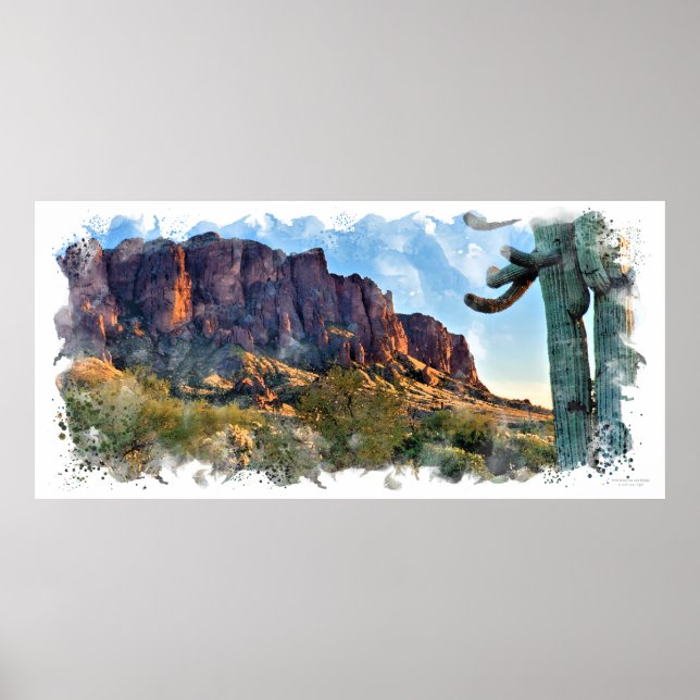 Arizona Superstition Berg Saguaro Cactus Poster (Vorne)