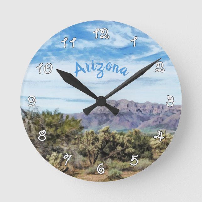 Arizona Superstition Mountains Landscape Painting Runde Wanduhr (Vorderseite)