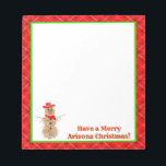 Arizona Tumbleweed Snowman Christmas Notepad Notizblock<br><div class="desc">Ein Schneemann aus Arizona ist umgeben von einer karierten Weihnachtsgrenze mit grünem Trimm. Der Fußtext lautet: "Haben Sie ein frohes Arizona Weihnachten!" Ändern Sie die Nachricht in Ihren eigenen Satz oder ersetzen Sie Arizona durch Ihren eigenen Staat.</div>