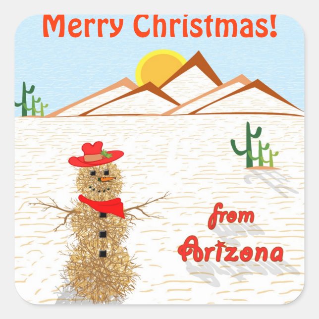 Arizona Tumbleweed Snowman Square Quadratischer Aufkleber (Vorderseite)