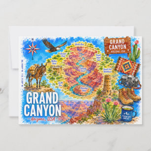 Arizona USA illustrierte Karte Grand Canyon Postka