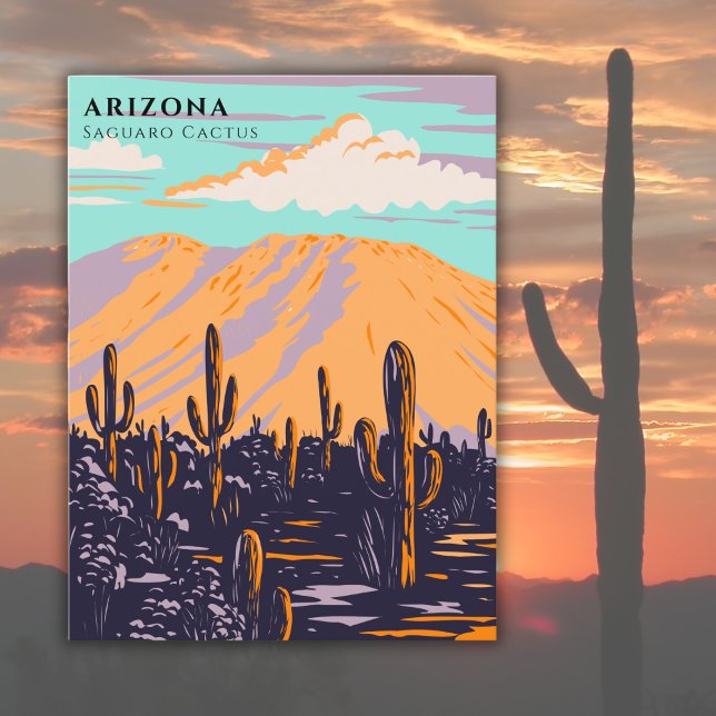 Arizona USA Saguaro Cactus Travel Watercolor Postkarte (Von Creator hochgeladen)
