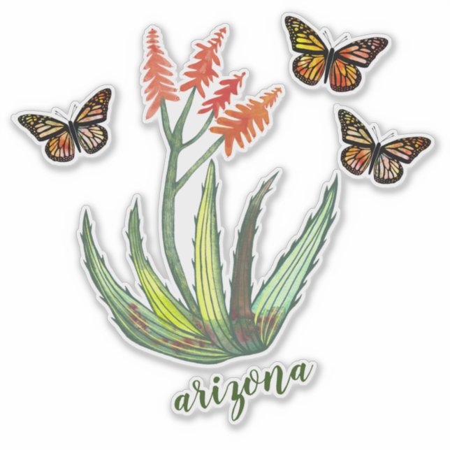 ARIZONA Wasserfarbenwelt Aloe Vera Sukkulente Schm Aufkleber (Vorderseite)