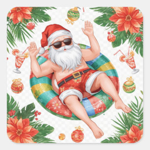 Arizona Weihnachten mit Santa Poolparty Quadratischer Aufkleber