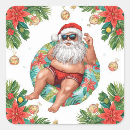 Arizona Weihnachten Thema mit Santa Poolparty Quadratischer Aufkleber