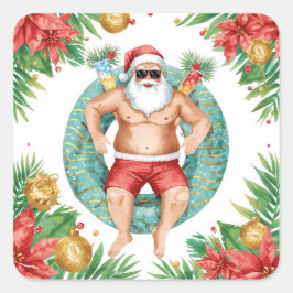 Arizona Weihnachten Thema mit Santa Poolparty Quadratischer Aufkleber