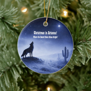 Arizona Weihnachten Wüsten-Kojote-Kaktus Nacht Keramik Ornament