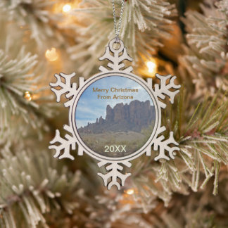 Arizona Weihnachten Wüstenlandschaft Foto Andenken Schneeflocken Zinn-Ornament