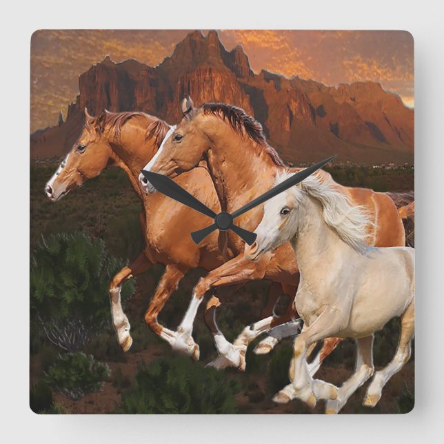 Arizona Wild Pferde Quadratische Wanduhr (Vorderseite)