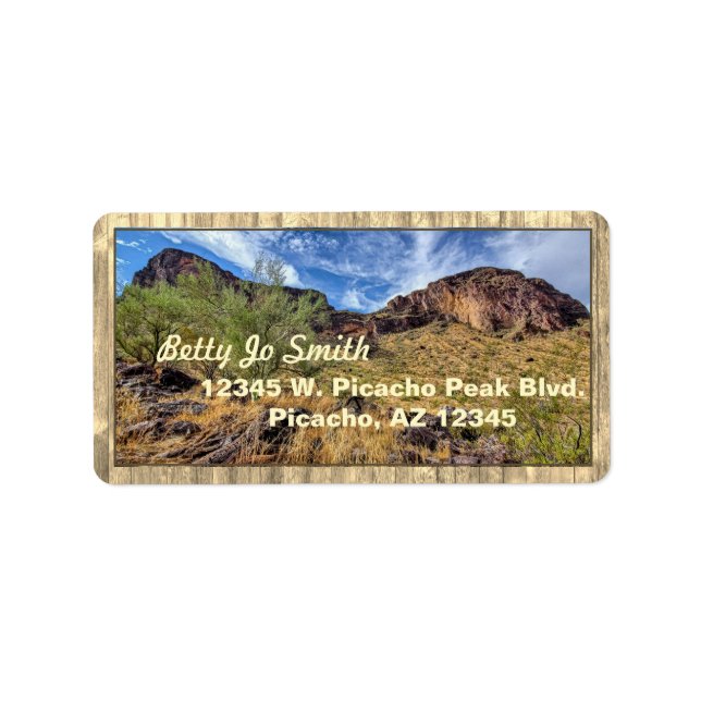 Arizona Wüste Berglandschaft Barn Boards Beige Adressaufkleber (Vorne)
