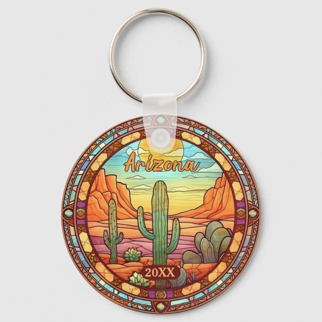 Arizona Wüste Cactus Watercolor Schlüsselanhänger (Vorderseite)