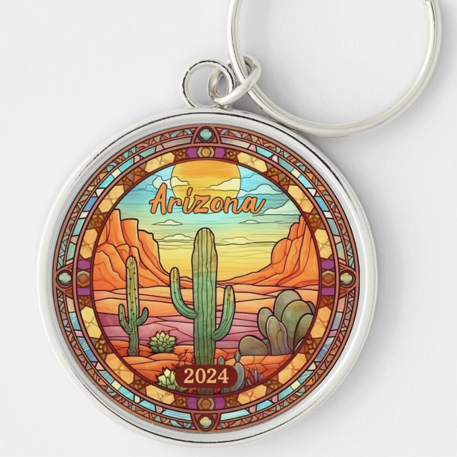 Arizona Wüste Cactus Watercolor Schlüsselanhänger (Vorne)