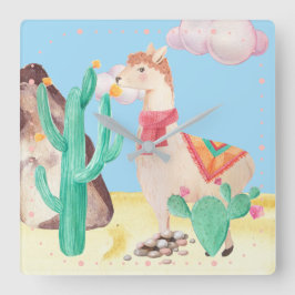 Arizona Wüste LIama Kaktus Blume Natur Quadratische Wanduhr