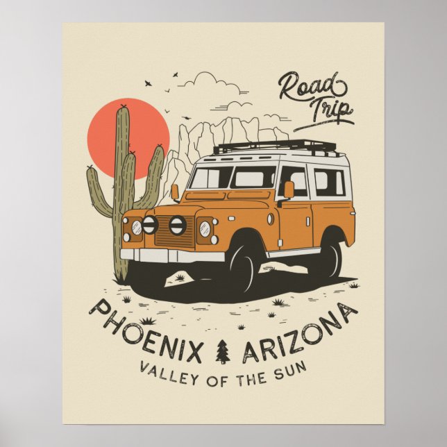Arizona Wüste Sunset Road Trip Cactus Phoenix Poster (Vorne)