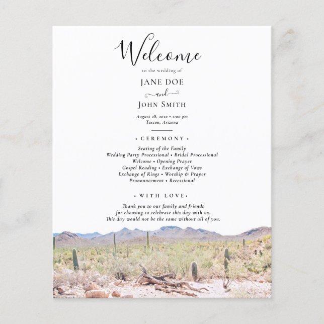 Arizona Wüstenhochzeitprogramm Flyer (Vorne)