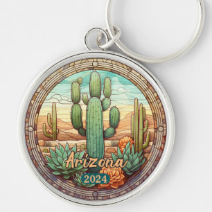 Arizona Wüstenkaktus Faux-Buntglas Schlüsselanhänger