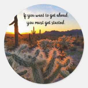 Arizona Wüstensonnenuntergang Kaktus Inspirierende Runder Aufkleber