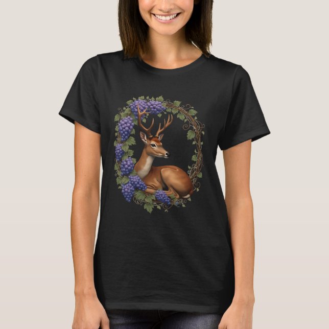 Arkansan State Deer And Grape Vine Vector Design T-Shirt (Vorderseite)