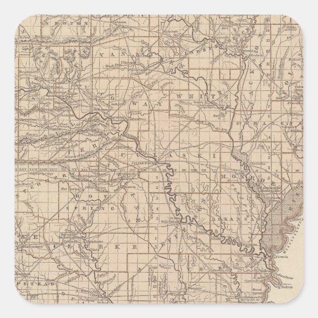 Arkansas Atlas Karte Quadratischer Aufkleber (Vorderseite)