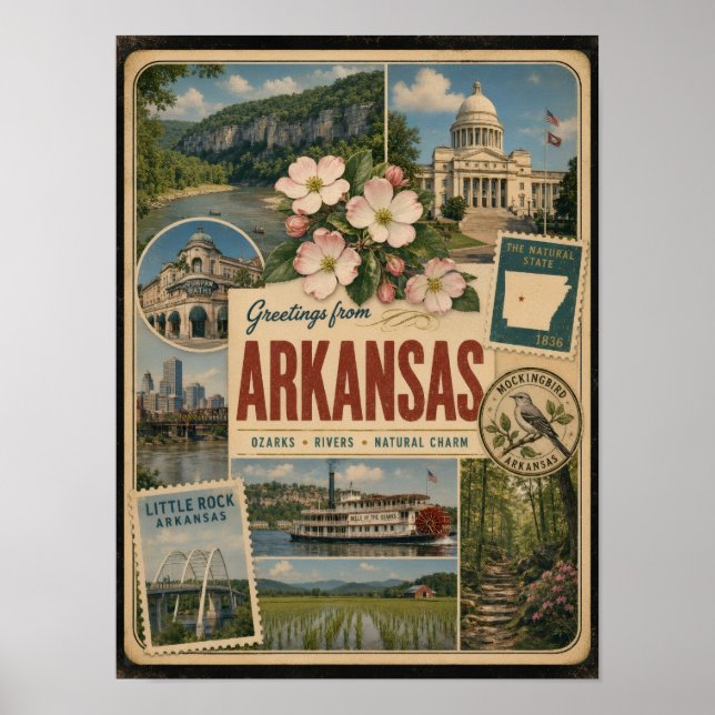 Arkansas Authentischer Vintage-Stil Poster (Vorne)