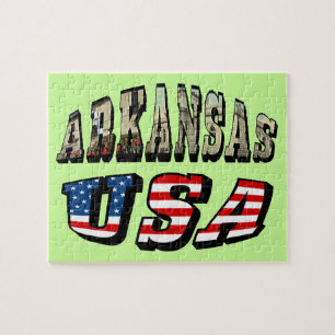 Arkansas-Bild und USA-Flagge-Text