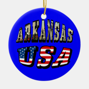 Arkansas-Bild und USA-Flagge-Text Keramikornament