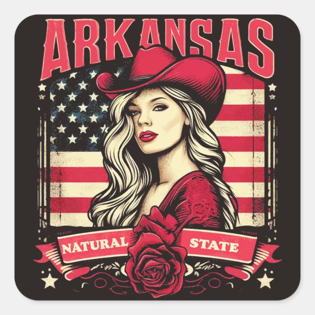 Arkansas Cowgirl Quadratischer Aufkleber (Vorderseite)