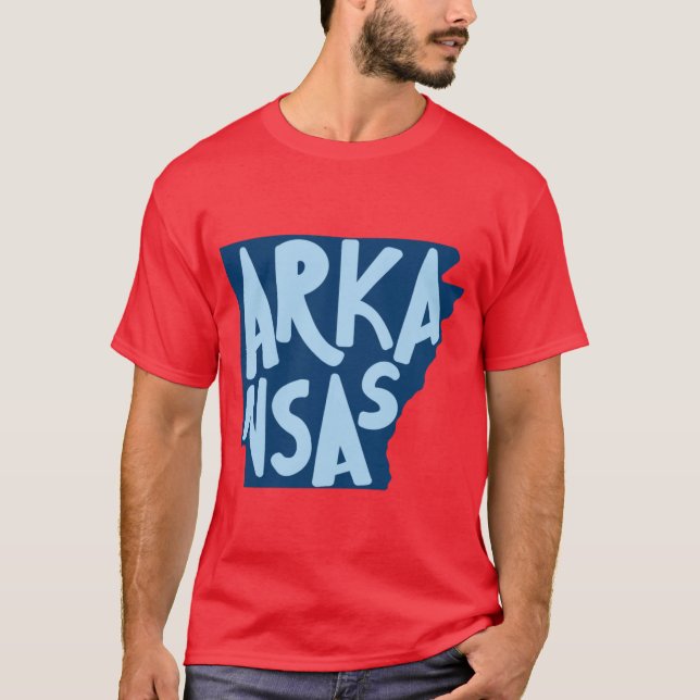 Arkansas Doodle Letters Map Outlineblue T-Shirt (Vorderseite)