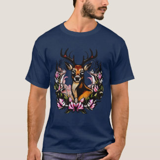 Arkansas Hirsch mit Antlern und Apfelblütentatto T-Shirt